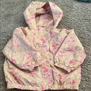 Zara Pink and Yellow Raincoat with Hood and Elastic Cuffs